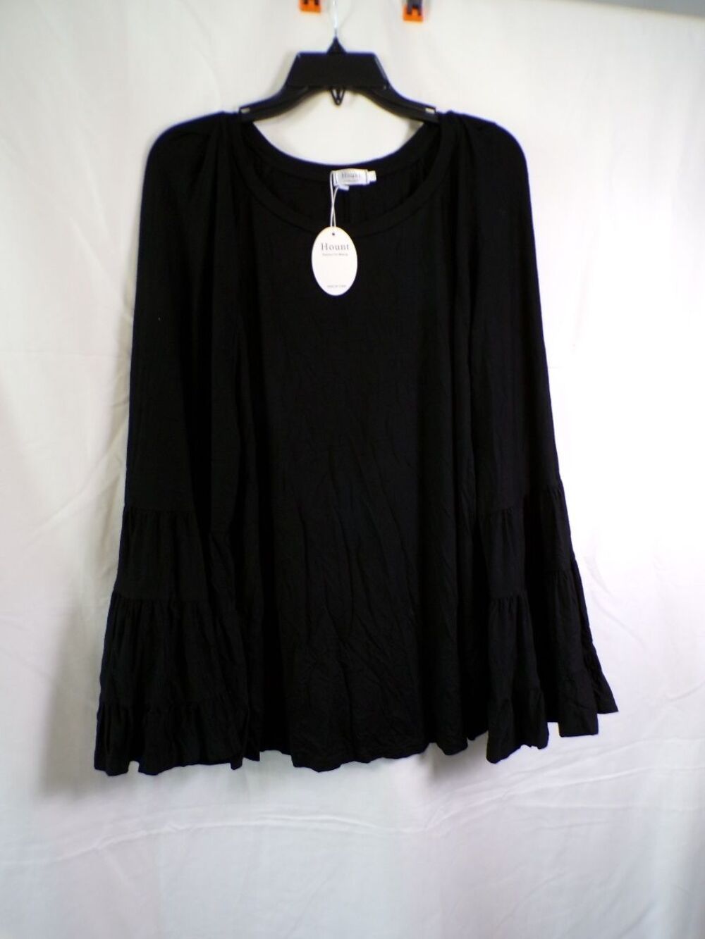 Hount Women 3xl Black Rayon Tunic Blouse Tiered Bell Sleeves